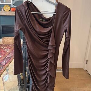Catherine Malandrino Rich Brown Draped Long Sleeve Dress